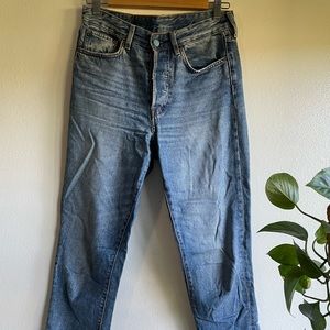 H&M Vintage Fit High Waist Denim Jeans Size 27 Light Wash Naturally Distressed